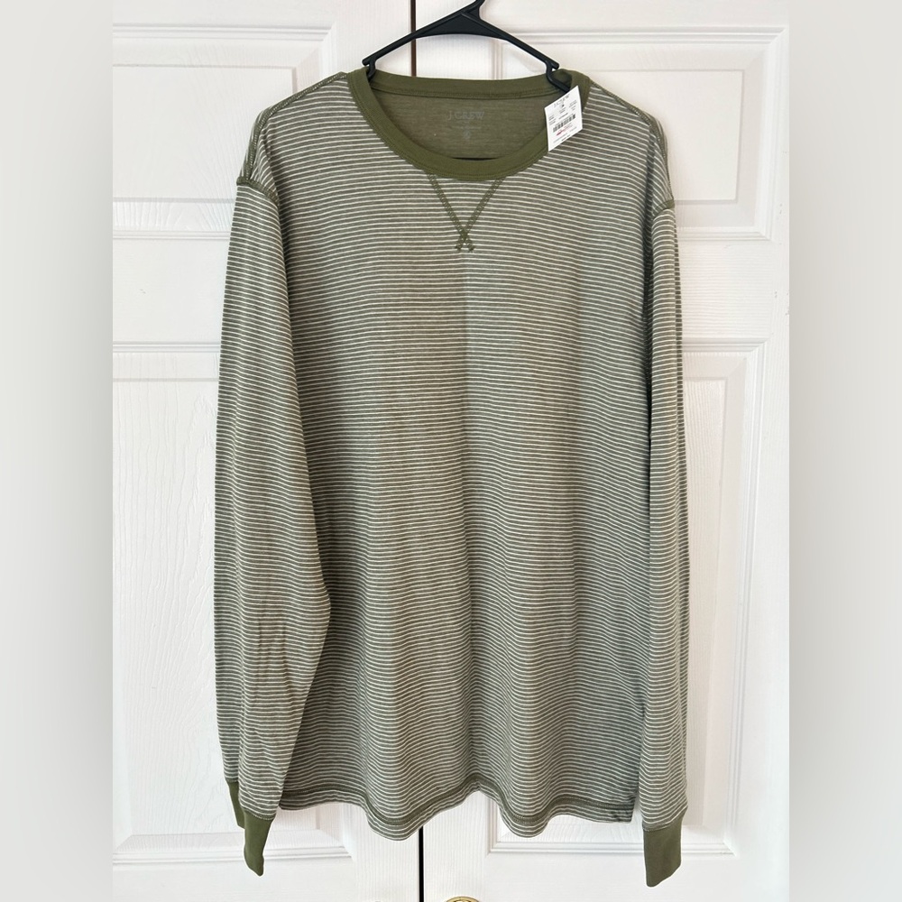 NWT J.Crew Women’s Green Striped Crew Neck Cotton Tunic Blouse Shirt Size XL